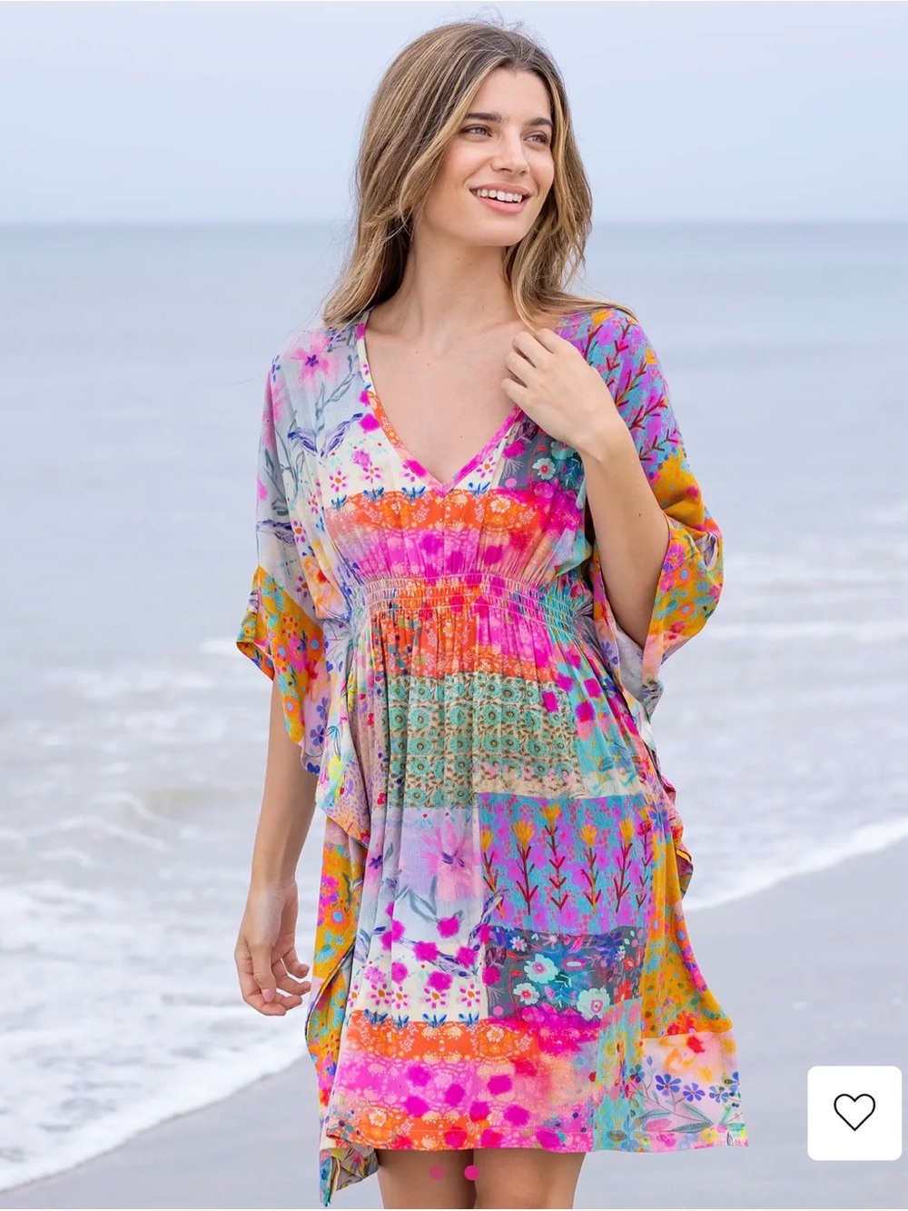 NATURAL LIFE Multicolor Floral V-Neck Sanibel Kaftan Dress Large - flowy